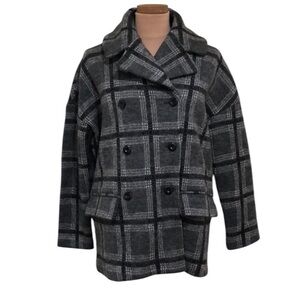 Joie Peacoat Pea Coat Size Small Gray Plaid Wool